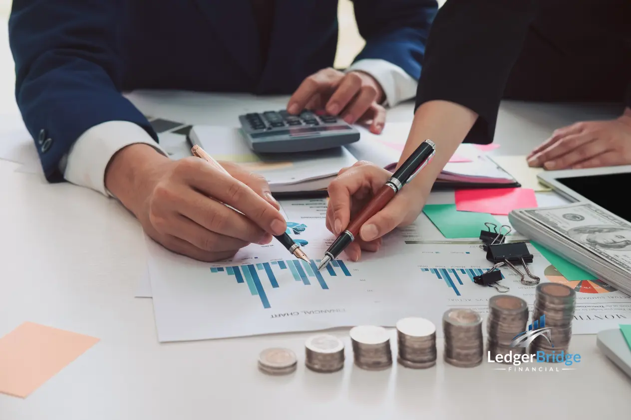 LedgerBridge Financial dashboard visual illustrating rolling 13-week cash flow modeling and financial analytics
